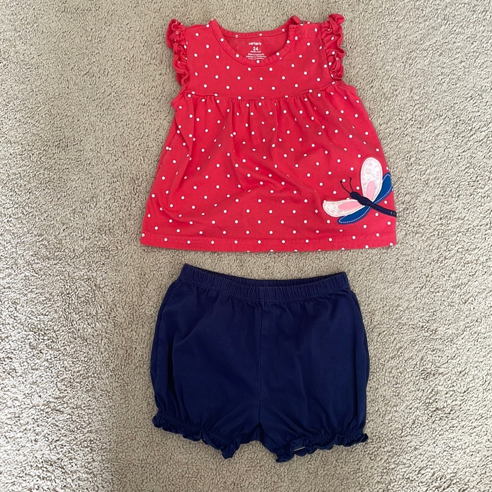 Carter’s 2-piece shirt and short set, size 24 months